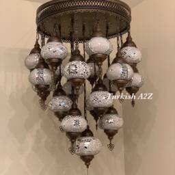 Turkish Mosaic Chandelier With 21 Medium Globes - With Remote , ID 142 - thumbnail 2