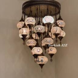 Turkish Mosaic Chandelier With 21 Medium Globes - With Remote , ID 142 - thumbnail 3