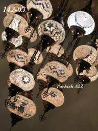 Turkish Mosaic Chandelier With 21 Medium Globes - With Remote , ID 142