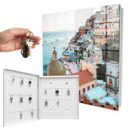 Mediterranean Charm Wall Mounted Key Cabinet, Orange Box For Wall, Photographic Cities, Lovers Of Travel & Architecture - thumbnail 2