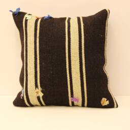 Vintage Turkish Kilim Pillow Cover, 18x18 Wool Cushion - thumbnail 1