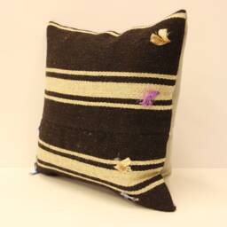 Vintage Turkish Kilim Pillow Cover, 18x18 Wool Cushion - thumbnail 3