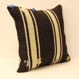 Vintage Turkish Kilim Pillow Cover, 18x18 Wool Cushion - thumbnail 2