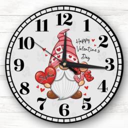 Love Gnome Valentine's Day Gift Grey Personalised Clock
