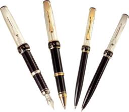 Pen Set Handmade in Italy Sterling Silver Black Lacquer