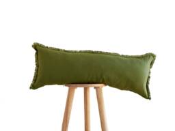 Green Lumbar Pillow Cover, Linen Long Fringe Edge Pillowcase, Custom Size - Handmade - thumbnail 1