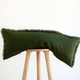 Green Lumbar Pillow Cover, Linen Long Fringe Edge Pillowcase, Custom Size - Handmade - thumbnail 3