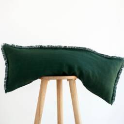 Green Lumbar Pillow Cover, Linen Long Fringe Edge Pillowcase, Custom Size - Handmade - thumbnail 2