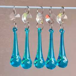Teal Antique Turquoise Chandelier Drops Glass Crystals Droplets Tear Drop Beads Christmas Tree Wedding Wishing Charms Decorations Orb Prisms - thumbnail 3
