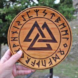 Valknut Surrounded By Runes, Viking Wooden Decoration To Hang On The Wall. Norse Mythology. Gift. Pagan Altar Decoration - thumbnail 3