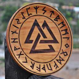 Valknut Surrounded By Runes, Viking Wooden Decoration To Hang On The Wall. Norse Mythology. Gift. Pagan Altar Decoration - thumbnail 2