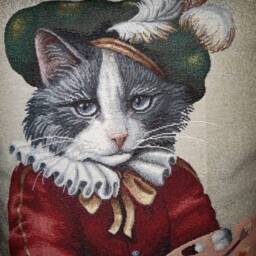 Painter Cat Jacquard Tapestry Cushion Cover 45x45 cm. Trendy Interior Decor - Decorative Housewarming Birthday - thumbnail 2