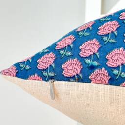 Indian Block Print Pillow Cover , Cotton Voile Hand Mede - thumbnail 3