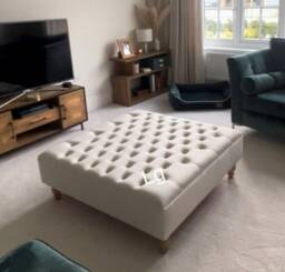 Deep Buttons Handmade Coffee Table , Footstool Extra Large Square in Chesterfield Design - thumbnail 1