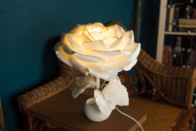 White Rose Nightstand Lamp Giant Flower Unique Bedside Sweet Bedroom Night Light Special Romantic Gift - image 1