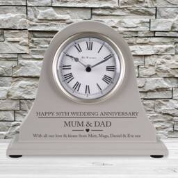 50Th Wedding Anniversary Couple Gift Personalised Engraved Grey Mantel Clock Gold Traditional Golden Marriage Gifts Nan Grandad Mom Dad Etc - thumbnail 2
