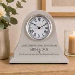 50Th Wedding Anniversary Couple Gift Personalised Engraved Grey Mantel Clock Gold Traditional Golden Marriage Gifts Nan Grandad Mom Dad Etc - thumbnail 1