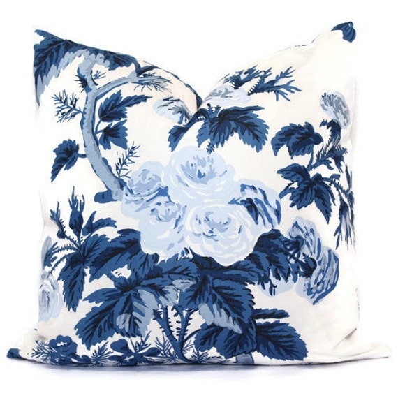 Schumacher Indigo Blue Pyne Hollyhock Cover Lumbar Cover, Throw Pillow, Accent Floral Rmt - image 1