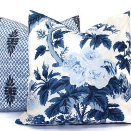 Schumacher Indigo Blue Pyne Hollyhock Cover Lumbar Cover, Throw Pillow, Accent Floral Rmt - thumbnail 2