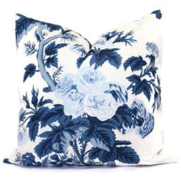 Schumacher Indigo Blue Pyne Hollyhock Cover Lumbar Cover, Throw Pillow, Accent Floral Rmt - thumbnail 1