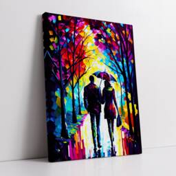 Couple Walking Starry Night Abstract Oil Painting Style Wall Art, Framed Canvas Poster Print, Home Kitchen Office Room Decor, Gifts - thumbnail 2