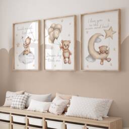 Set Of 3 Nursery Prints, Teddy Bear Nursery, Girls Prints Girls Decor, Baby Girls, Pink Nursery, Nursery Decor, Nursery Wall Art - thumbnail 3