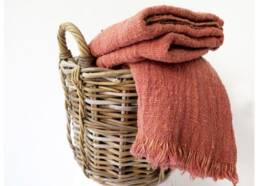 Handwoven Terracotta Raw Cotton Fringed Throw Blanket, King Size