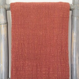Handwoven Terracotta Raw Cotton Fringed Throw Blanket, King Size - thumbnail 3