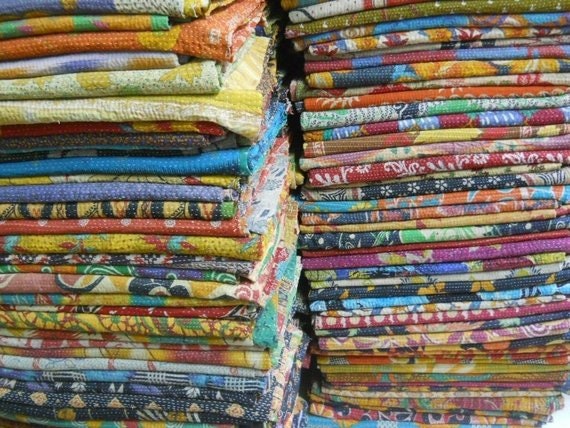 Indian Quilt Cotton Sari Wholesale 10 Pc Lot Fabric Patchwork Quilts Vintage Old Recycled Hand Quilted Kantha Gudari Bedspread - image 1