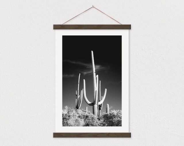 Black & White Saguaro Cactus Canvas Print With Wood Poster Hanger-Farmhouse Sign - Gift For Her - Farmhouse Print - Modern - image 1