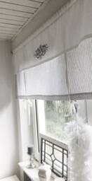 Curtain Roman Blind Striped Grey Beige White Country House Shabby Chic - thumbnail 2