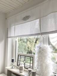 Curtain Roman Blind Striped Grey Beige White Country House Shabby Chic - thumbnail 1