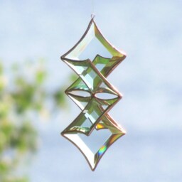 stained Glass Snowflake Suncatcher Sculptural Clear & Copper Toned Flower Ornament - thumbnail 2