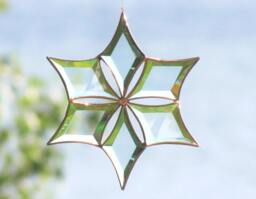 stained Glass Snowflake Suncatcher Sculptural Clear & Copper Toned Flower Ornament