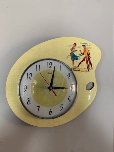 Mid-Century Atomic Wall Clock Light Lemon Bike Lovers, Royale Formica Lucite - image 1