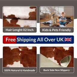 Elegant Medium Brown/White Cowhide Rug - Plush Hair-On Leather For Modern Interiors - thumbnail 4
