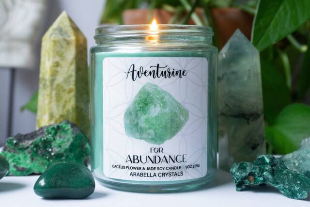 Aventurine Crystal Candle Cactus Flower & Jade Scent - Vegan Soy Wax - image 1