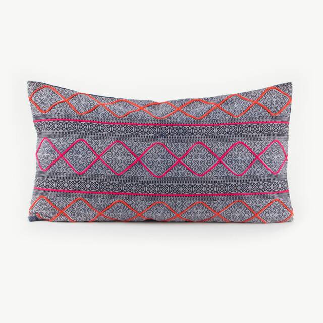 Handwoven Hmong Batik Pillow Cover - Embroidered Hill Tribe Fabric, 13x24 - image 1