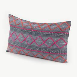Handwoven Hmong Batik Pillow Cover - Embroidered Hill Tribe Fabric, 13x24 - thumbnail 3