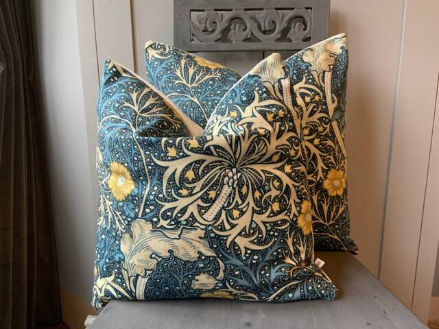 William Morris Seaweed Fabric Designer Cushion Pillow Cover Blue Green - image 1