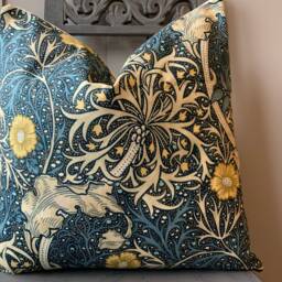William Morris Seaweed Fabric Designer Cushion Pillow Cover Blue Green - thumbnail 2