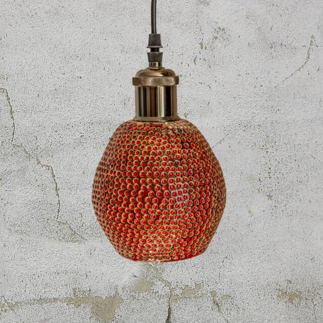 Handmade Ceramic Pendant Lamp Dotted Details Rustic Lampshade - image 1