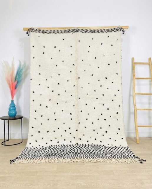Moroccan Ivory Polka Dots Berber Rug, Handwoven Wool Shag Boho Nursery Authentic Beni Ourain Carpet, Large Area Rug - image 1