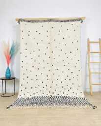 Moroccan Ivory Polka Dots Berber Rug, Handwoven Wool Shag Boho Nursery Authentic Beni Ourain Carpet, Large Area Rug - thumbnail 1