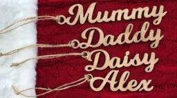 Personalized Light Oak Christmas Stocking Tag With Hanging String Wooden Name Decoration