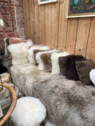 Sheepskin Cushion , Pillow . Ivory, Cream. Our Luxuriously Soft Sheepskin Cushions Are Fabulous - thumbnail 1
