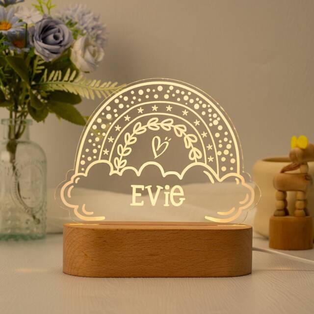 Personalized Rainbow Night Light, Personalized Light, Baby Gift Birth, Baby Shower Gift, Custom Kid Light, Bedroom Lamp, Girl - image 1