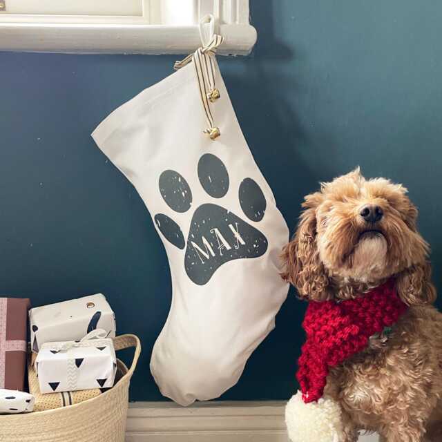 Personalised Paw Print Pet Christmas Stocking - Mono Xmas Filler Gifts For Lovers Worldwide Shipping