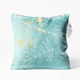 Tropical Pillow Covers With White & Golden Leaves On The Turquoise - Double Sided Printing Chenille Different Sizes & 4 Design - thumbnail 2