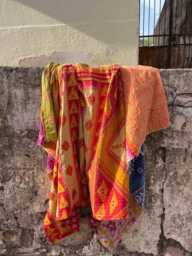 Eco-Friendly Vintage Cotton Kantha Quilt Reversible Bed Cover - thumbnail 1